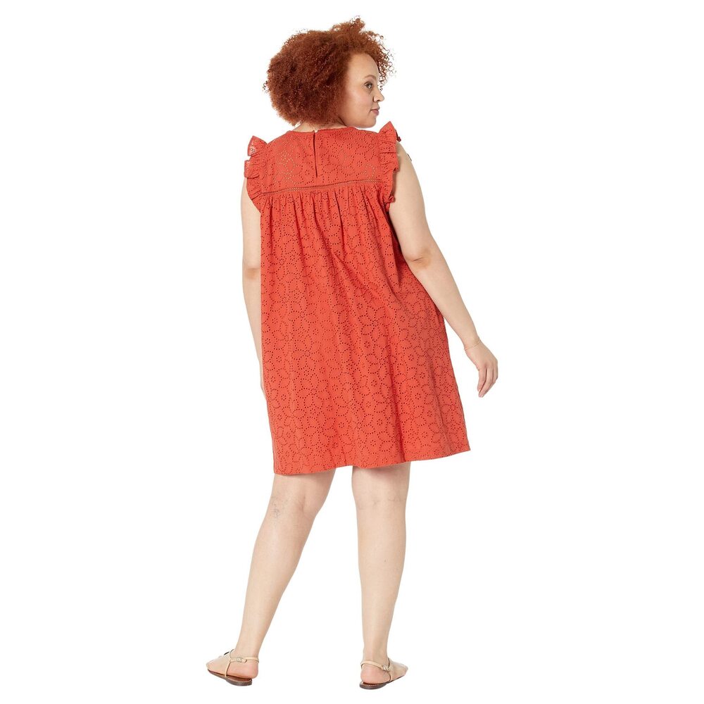 Madewell Plus Eyelet Ruffle-Sleeve Mini Dress Fresh Chili 3X - Picture 2 of 3